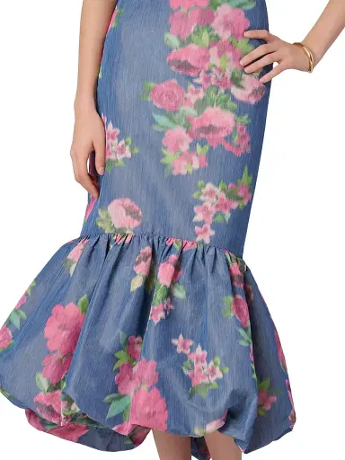 Shoshanna Women's Julieanne Floral Bubble-Hem Midi Dress - Navy Magenta Multi | Thumbnail 4 Shoshanna Women's Julieanne Floral Bubble-Hem Midi Dress - Navy Magenta Multi | Thumbnail 4