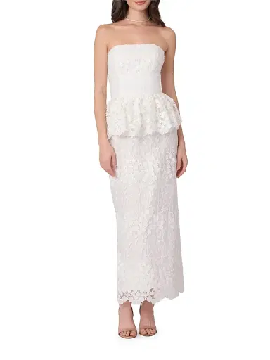 Shoshanna Women's Lotus Lace Strapless Peplum Maxi Dress - Optic White | Thumbnail 2 Shoshanna Women's Lotus Lace Strapless Peplum Maxi Dress - Optic White | Thumbnail 2