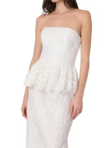 Shoshanna Women's Lotus Lace Strapless Peplum Maxi Dress - Optic White | Thumbnail 4 Shoshanna Women's Lotus Lace Strapless Peplum Maxi Dress - Optic White | Thumbnail 4