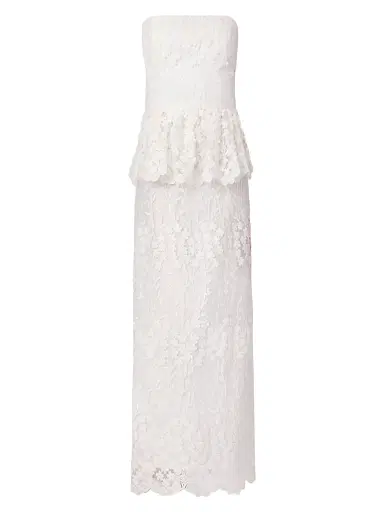 Shoshanna Women's Lotus Lace Strapless Peplum Maxi Dress - Optic White | Thumbnail 1 Shoshanna Women's Lotus Lace Strapless Peplum Maxi Dress - Optic White | Thumbnail 1