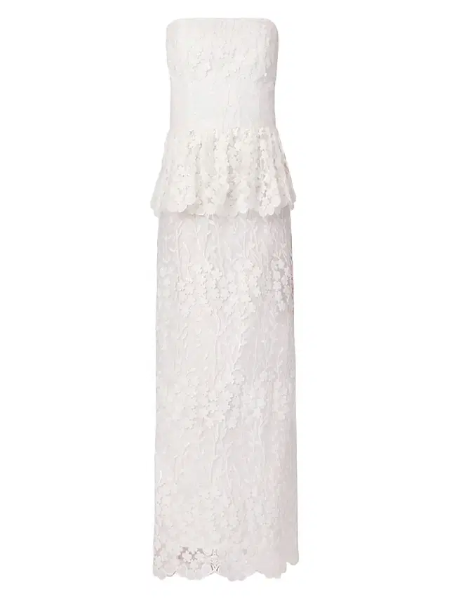 Shoshanna Women's Lotus Lace Strapless Peplum Maxi Dress - Optic White