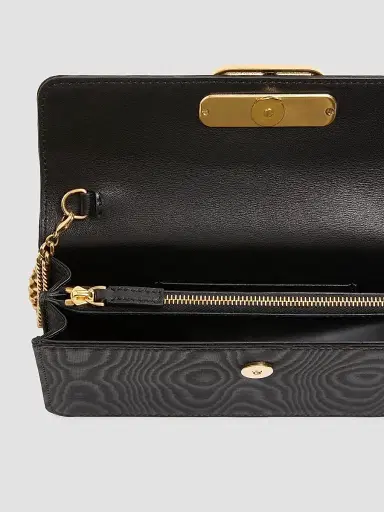 Valentino Garavani Women's VLogo Signature Chain Wallet in Moiré Fabric - Black | Thumbnail 5