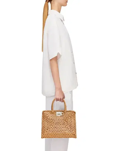 Ferragamo Women's Studio Box Open-Weave Raffia Top-Handle Bag | Thumbnail 2 Ferragamo Women's Studio Box Open-Weave Raffia Top-Handle Bag | Thumbnail 2
