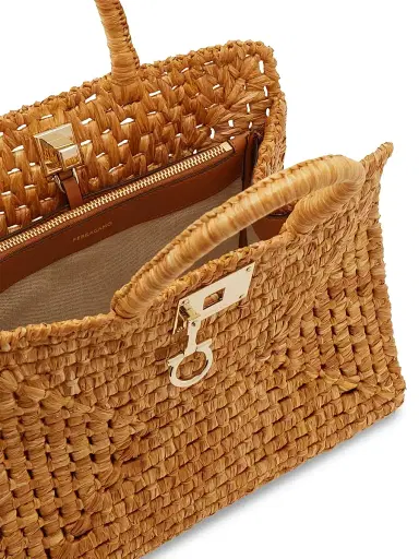 Ferragamo Women's Studio Box Open-Weave Raffia Top-Handle Bag | Thumbnail 5 Ferragamo Women's Studio Box Open-Weave Raffia Top-Handle Bag | Thumbnail 5