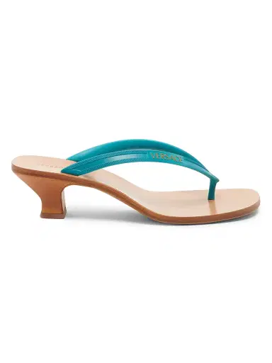 Versace Women's 40MM Logo Sandals - Aquamarine - Size 11 | Thumbnail 1 Versace Women's 40MM Logo Sandals - Aquamarine - Size 11 | Thumbnail 1