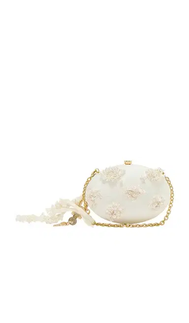 Self-Portrait Cream Satin Floral Beaded Oval Clutch | Thumbnail 2 Self-Portrait Cream Satin Floral Beaded Oval Clutch | Thumbnail 2