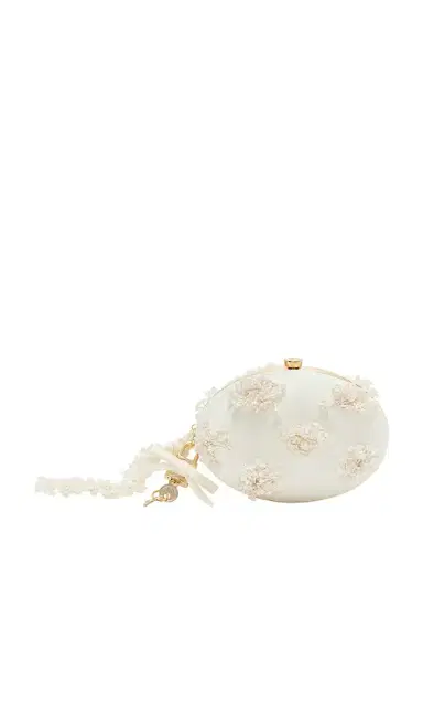 Self-Portrait Cream Satin Floral Beaded Oval Clutch | Thumbnail 1 Self-Portrait Cream Satin Floral Beaded Oval Clutch | Thumbnail 1