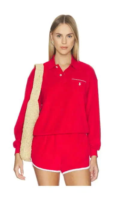 Polo Ralph Lauren Cotton Terry Long Sleeve Collared Polo | Thumbnail 1