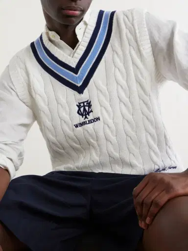 Polo Ralph Lauren Wimbledon Logo-Embroidered Cable-Knit Cotton Sweater Vest - Men | Thumbnail 5