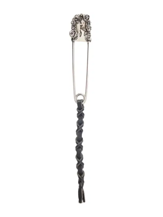 Oversized Safety Pin Leather-Trimmed Sterling Silver Keyring - Men
