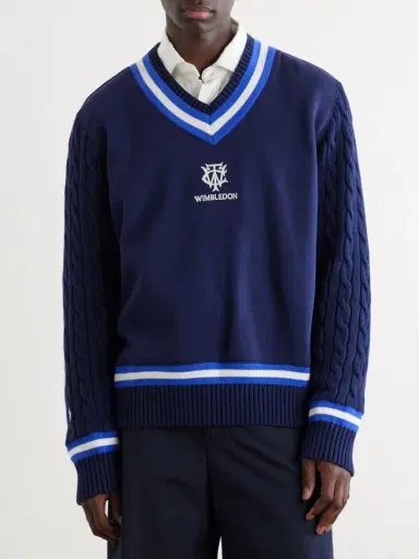 Polo Ralph Lauren Wimbledon Logo-Embroidered Cable-Knit Cotton-Blend Fleece Sweater - Men | Thumbnail 3 Polo Ralph Lauren Wimbledon Logo-Embroidered Cable-Knit Cotton-Blend Fleece Sweater - Men | Thumbnail 3