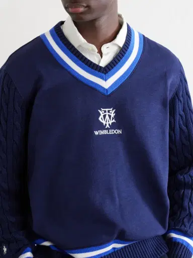 Polo Ralph Lauren Wimbledon Logo-Embroidered Cable-Knit Cotton-Blend Fleece Sweater - Men | Thumbnail 5 Polo Ralph Lauren Wimbledon Logo-Embroidered Cable-Knit Cotton-Blend Fleece Sweater - Men | Thumbnail 5