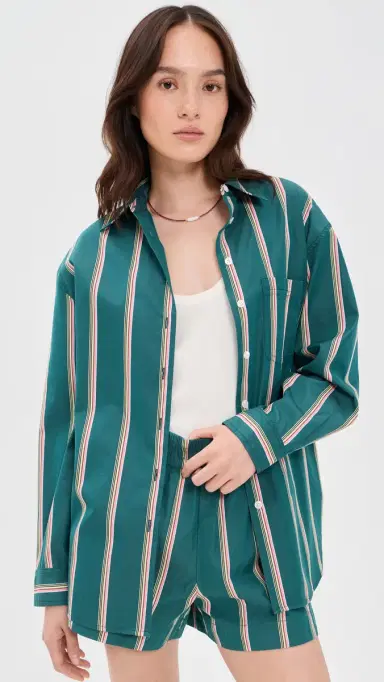 Madewell x Shopbop Easy Shirt In Mid-Weight Poplin Retro Stripe Deep Lagoon | Thumbnail 2 Madewell x Shopbop Easy Shirt In Mid-Weight Poplin Retro Stripe Deep Lagoon | Thumbnail 2