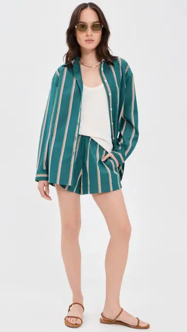 Madewell x Shopbop Easy Shirt In Mid-Weight Poplin Retro Stripe Deep Lagoon | Thumbnail 5 Madewell x Shopbop Easy Shirt In Mid-Weight Poplin Retro Stripe Deep Lagoon | Thumbnail 5