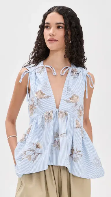Aknvas Lamia Poplin Embroidered Top Blue and White 0 | Thumbnail 2