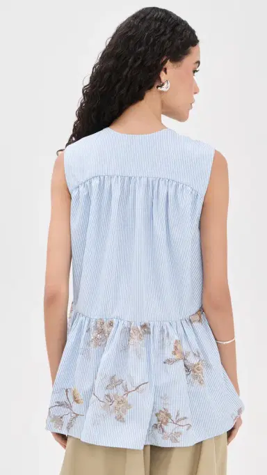 Aknvas Lamia Poplin Embroidered Top Blue and White 0 | Thumbnail 3