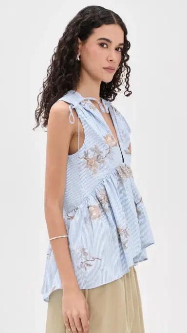Aknvas Lamia Poplin Embroidered Top Blue and White 0 | Thumbnail 4