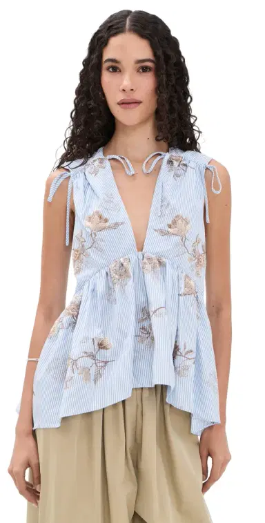 Aknvas Lamia Poplin Embroidered Top Blue and White 0 | Thumbnail 1