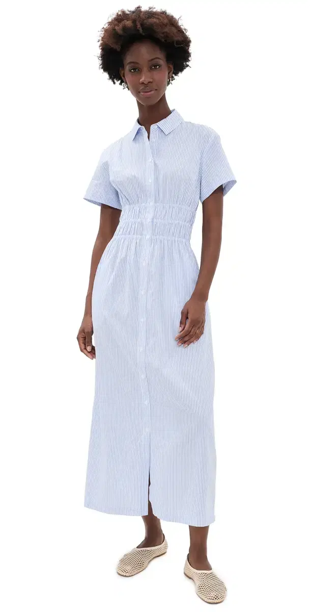 Hill House Home The Jamie Nap Dress Blue/White tripe