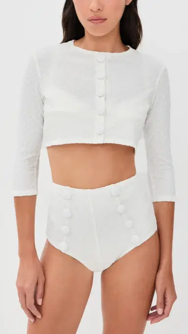 Lisa Marie Fernandez Cropped Cardigan White 60s Floral Jacquard S | Thumbnail 2 Lisa Marie Fernandez Cropped Cardigan White 60s Floral Jacquard S | Thumbnail 2