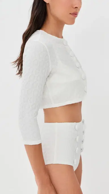 Lisa Marie Fernandez Cropped Cardigan White 60s Floral Jacquard S | Thumbnail 4 Lisa Marie Fernandez Cropped Cardigan White 60s Floral Jacquard S | Thumbnail 4