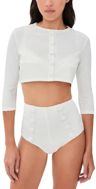Lisa Marie Fernandez Cropped Cardigan White 60s Floral Jacquard S | Thumbnail 1 Lisa Marie Fernandez Cropped Cardigan White 60s Floral Jacquard S | Thumbnail 1