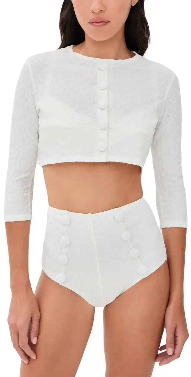 Lisa Marie Fernandez Cropped Cardigan White 60s Floral Jacquard