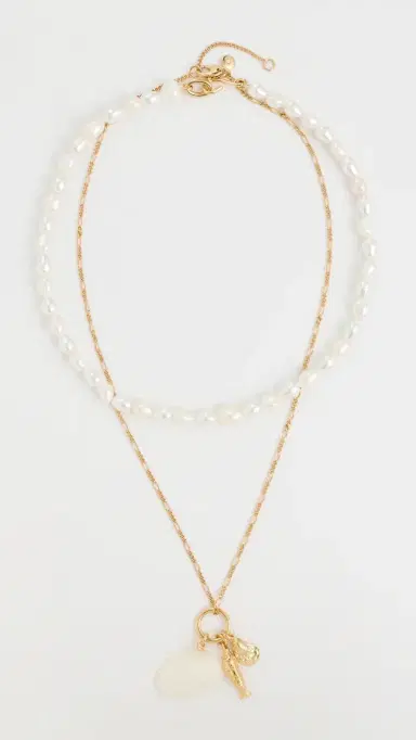 Madewell x Shopbop Two-Pack Beaded Shell Necklace Set Antique Gold One Size | Thumbnail 2