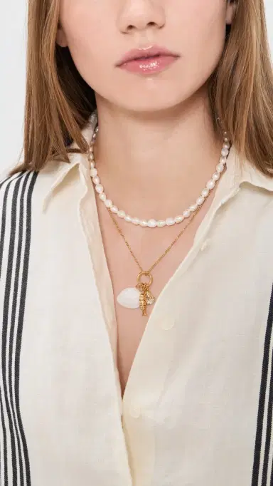Madewell x Shopbop Two-Pack Beaded Shell Necklace Set Antique Gold One Size | Thumbnail 3