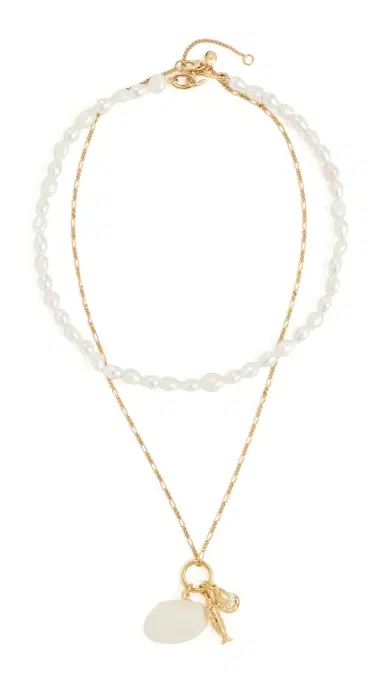 Madewell x Shopbop Two-Pack Beaded Shell Necklace Set Antique Gold One Size | Thumbnail 6