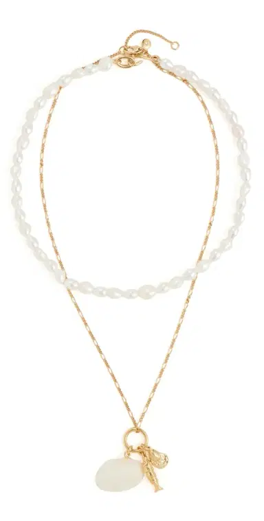 Madewell x Shopbop Two-Pack Beaded Shell Necklace Set Antique Gold One Size | Thumbnail 1
