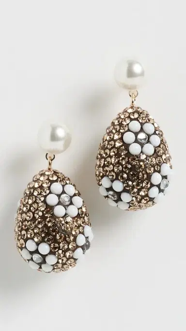 Tory Burch Curiosity Crystal Pearl Drop Earrings Tory Gold/Light Brown One Size | Thumbnail 2