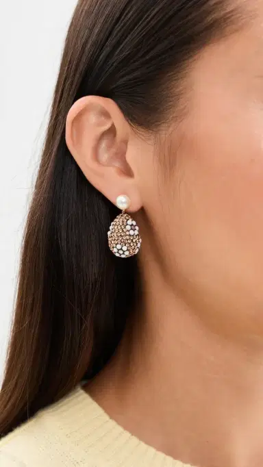 Tory Burch Curiosity Crystal Pearl Drop Earrings Tory Gold/Light Brown One Size | Thumbnail 3