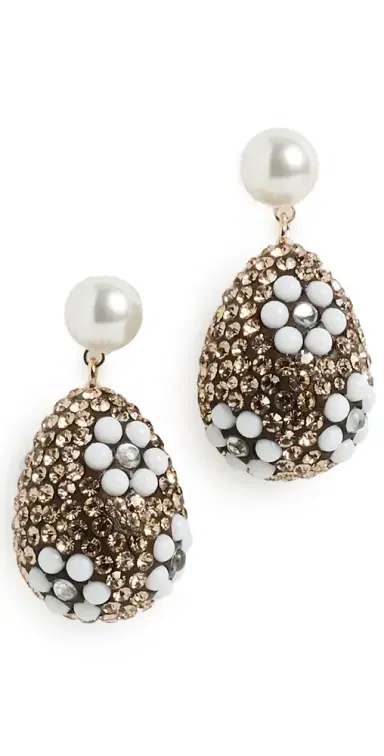 Tory Burch Curiosity Crystal Pearl Drop Earrings Tory Gold/Light Brown One Size | Thumbnail 1