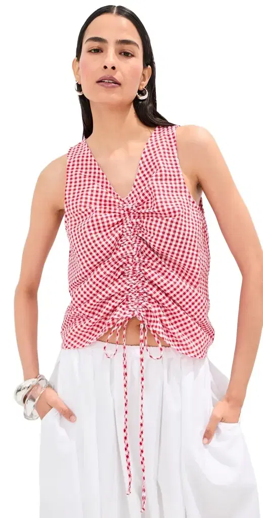 LE BOP Sleeveless Fallon Top Red Check
