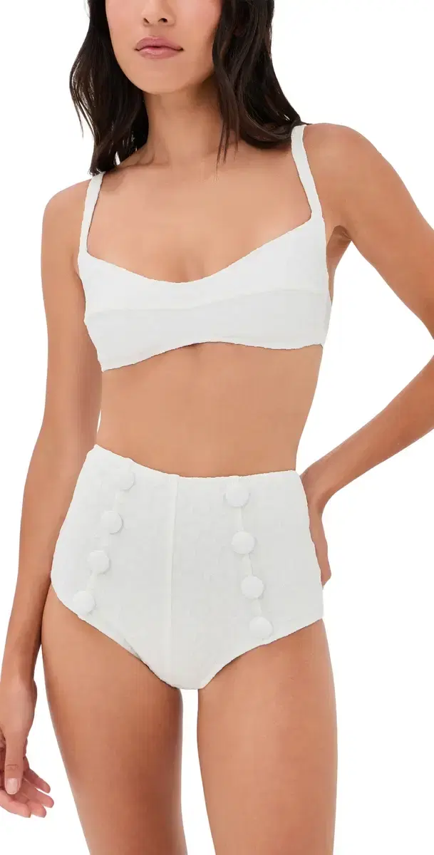 Balconette High Waist Bikini Set White 60s Floral Jacquard