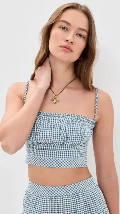 Hill House Home The Maisie Crop Top Teal Gingham | Thumbnail 2
