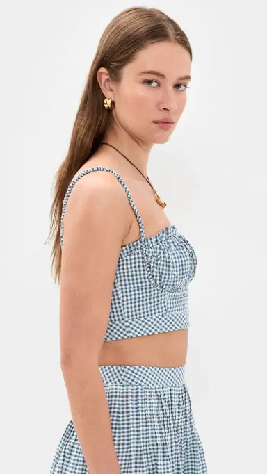 Hill House Home The Maisie Crop Top Teal Gingham | Thumbnail 4