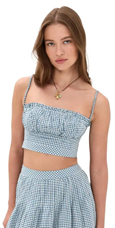 Hill House Home The Maisie Crop Top Teal Gingham | Thumbnail 1