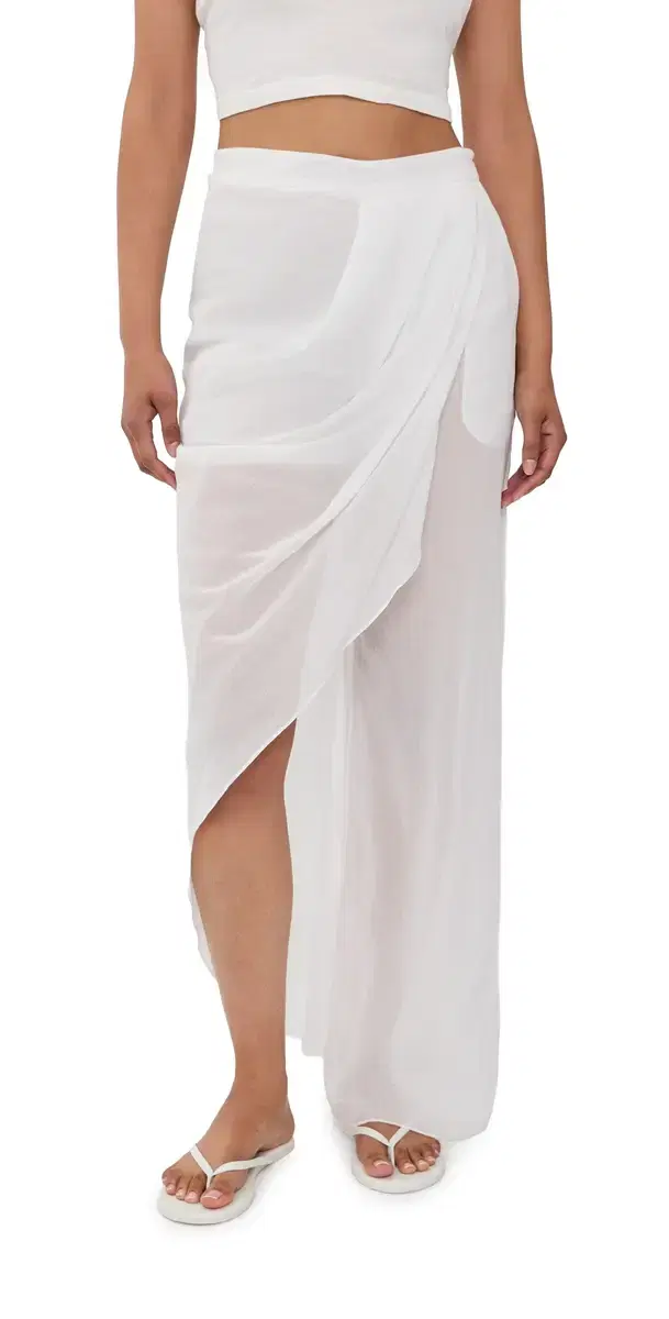 Draped Skirt Cotton Trousers White