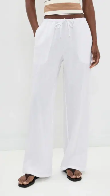 perfectwhitetee Lorana Linen Drawstring Pants White | Thumbnail 2