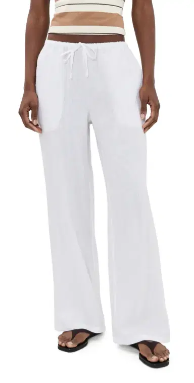 perfectwhitetee Lorana Linen Drawstring Pants White | Thumbnail 1