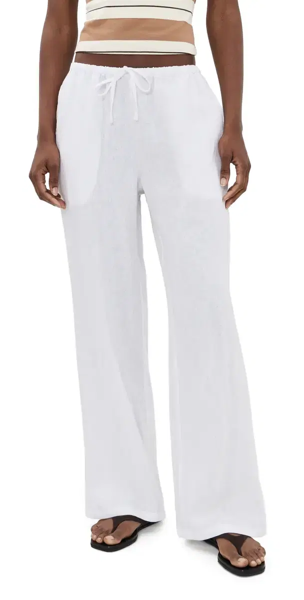 perfectwhitetee Lorana Linen Drawstring Pants White