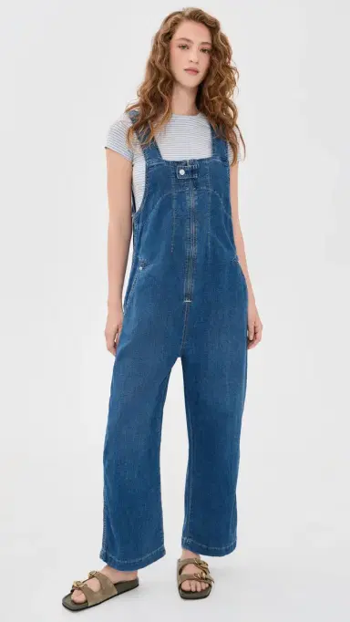 Free People Jude Denim Overalls Mid Indigo L | Thumbnail 2