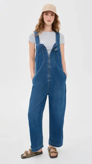 Free People Jude Denim Overalls Mid Indigo L | Thumbnail 5