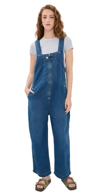 Free People Jude Denim Overalls Mid Indigo L | Thumbnail 1