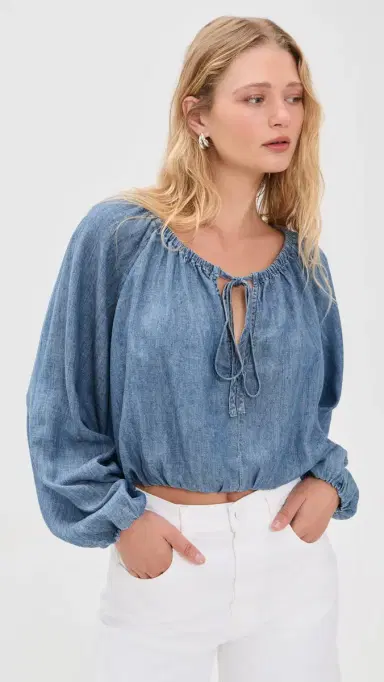 Faherty Tried & True Chambray Nera Top River Mist Wash S | Thumbnail 2