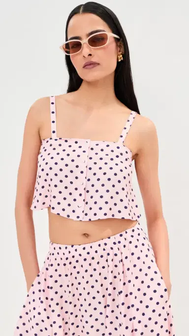 LE BOP Martha Polka Dot Crop Top Pink Dot S | Thumbnail 2