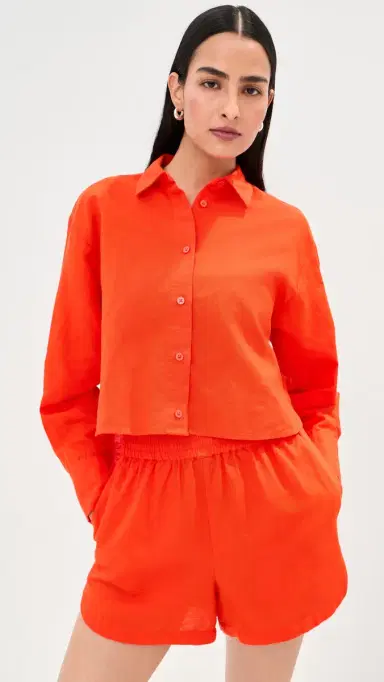 LE BOP Felicity Boxy Cropped Linen Button Down Clam Bake S | Thumbnail 2