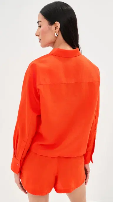 LE BOP Felicity Boxy Cropped Linen Button Down Clam Bake S | Thumbnail 3